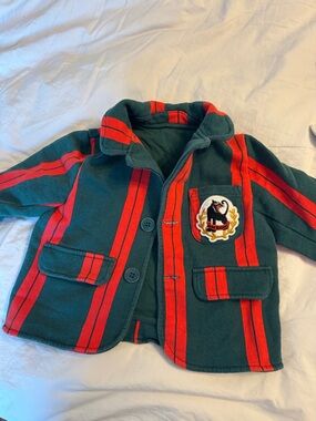 Mini Rodini Green Jacket with Red Stripes and Crest